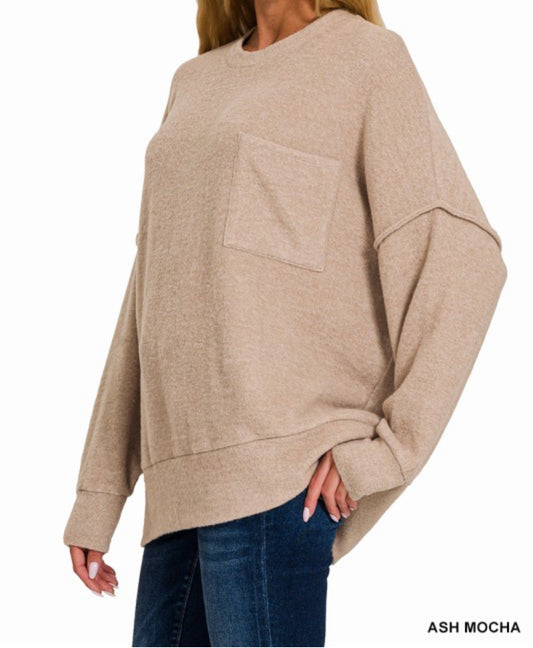 Zenana Ash Mocha Dropped Shoulder Oversized Sweater