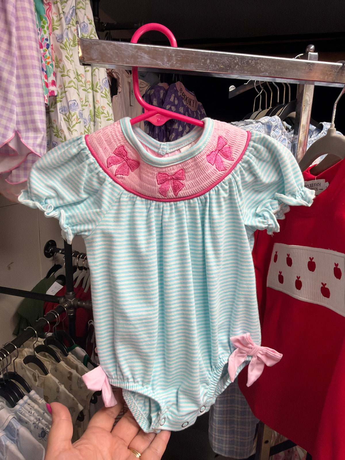 Classic Striped Smocked Bow Bubble
