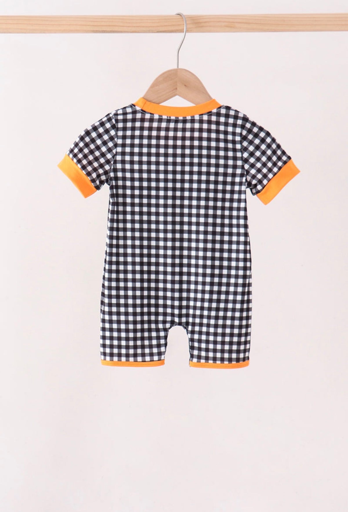 Black Gingham Ghost Spider Embroidered Romper
