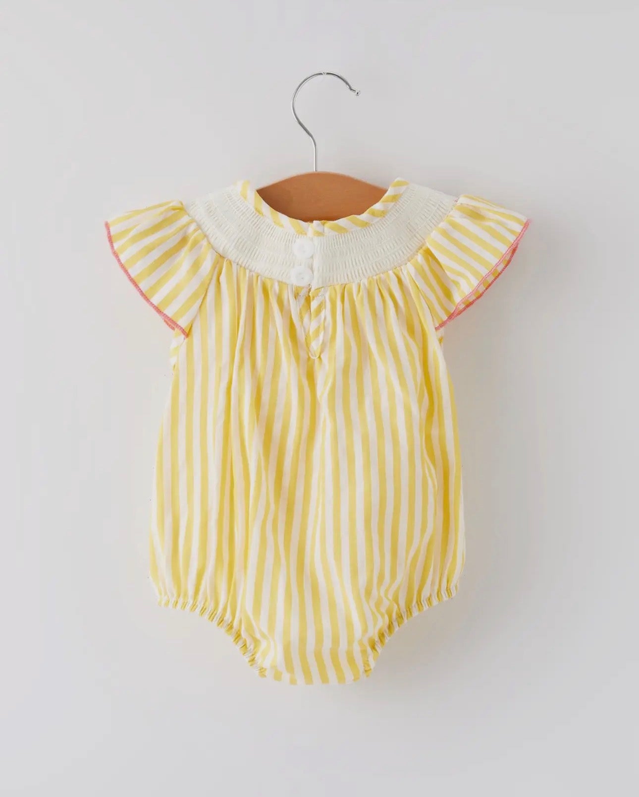 Girls Easter Embroidered Chicken Floral Smocked Romper