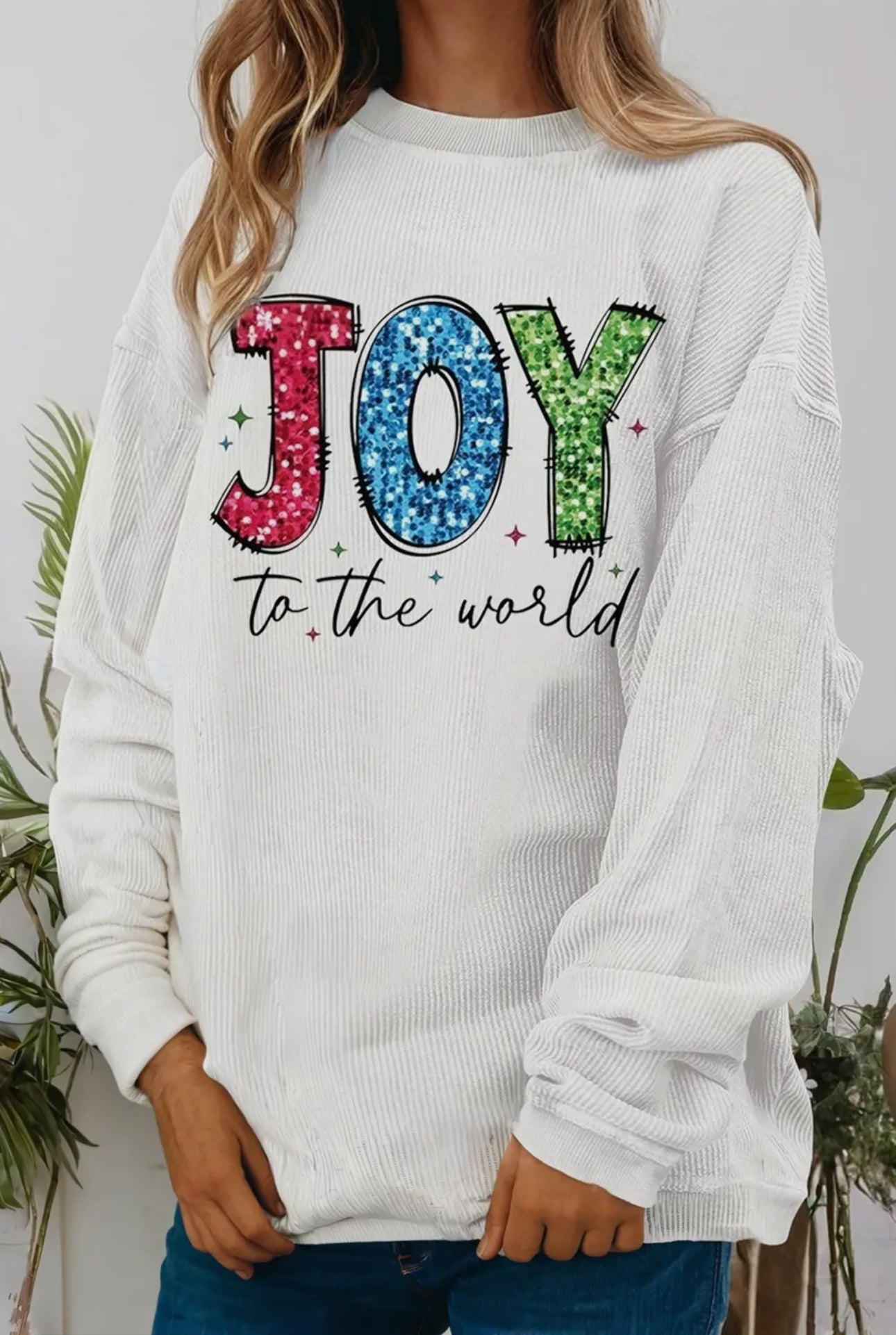 Joy To The World Ribbed Crewneck Sweatshirt