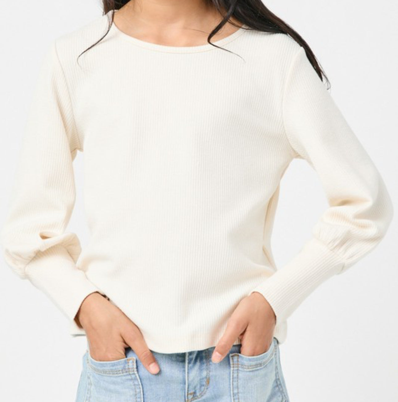 Girls Rib Textured Long Cuff Knit Top