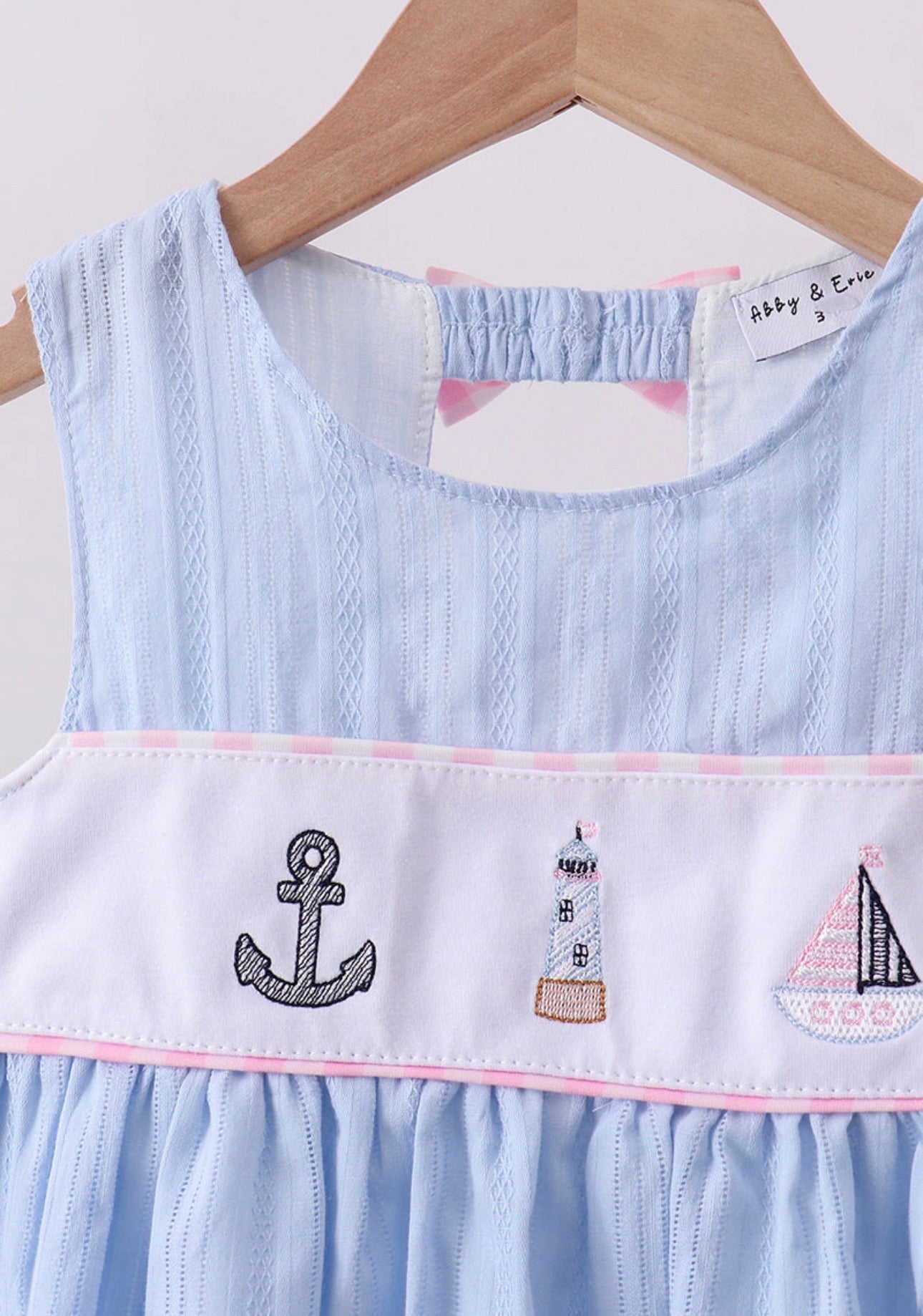 Blue Sailboat Embroidered Pink Gingham Short Set