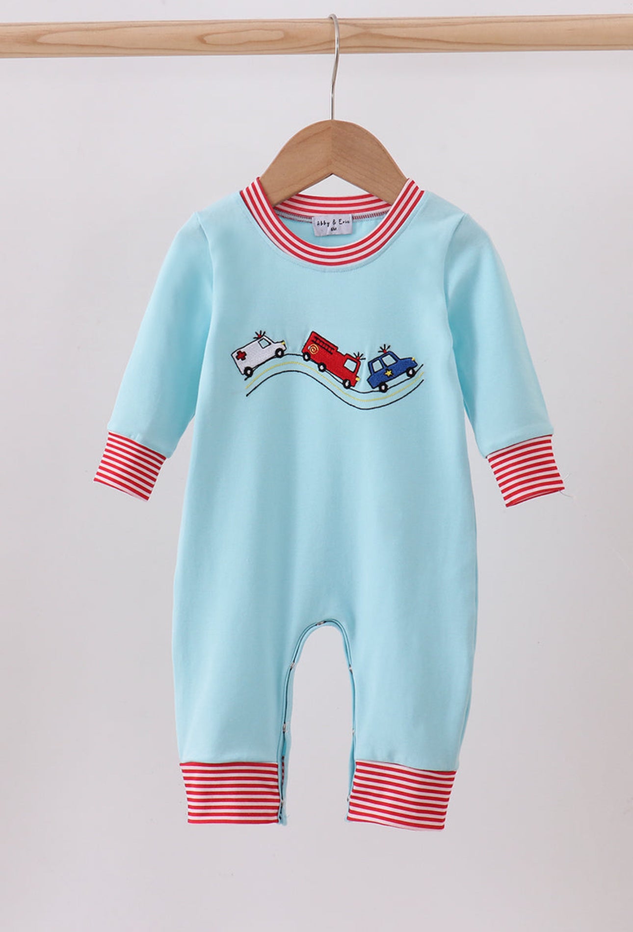 Blue First Responders Vehicle Embroidered Romper