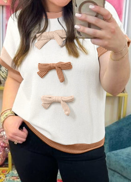 Bow knot Appliqué Plus Sized Ribbed Top
