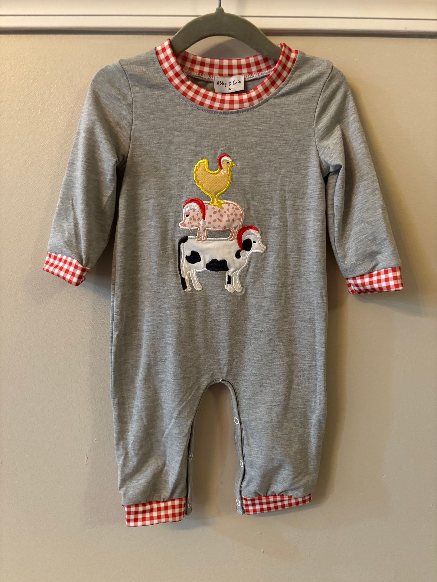Gray Christmas Farm Animal Romper