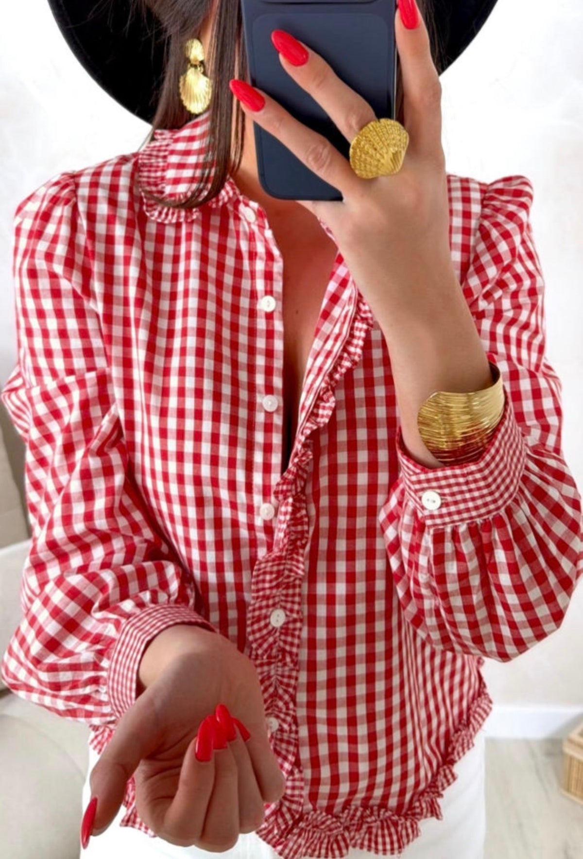 Red Plaid Long Sleeve Button Down Shirt