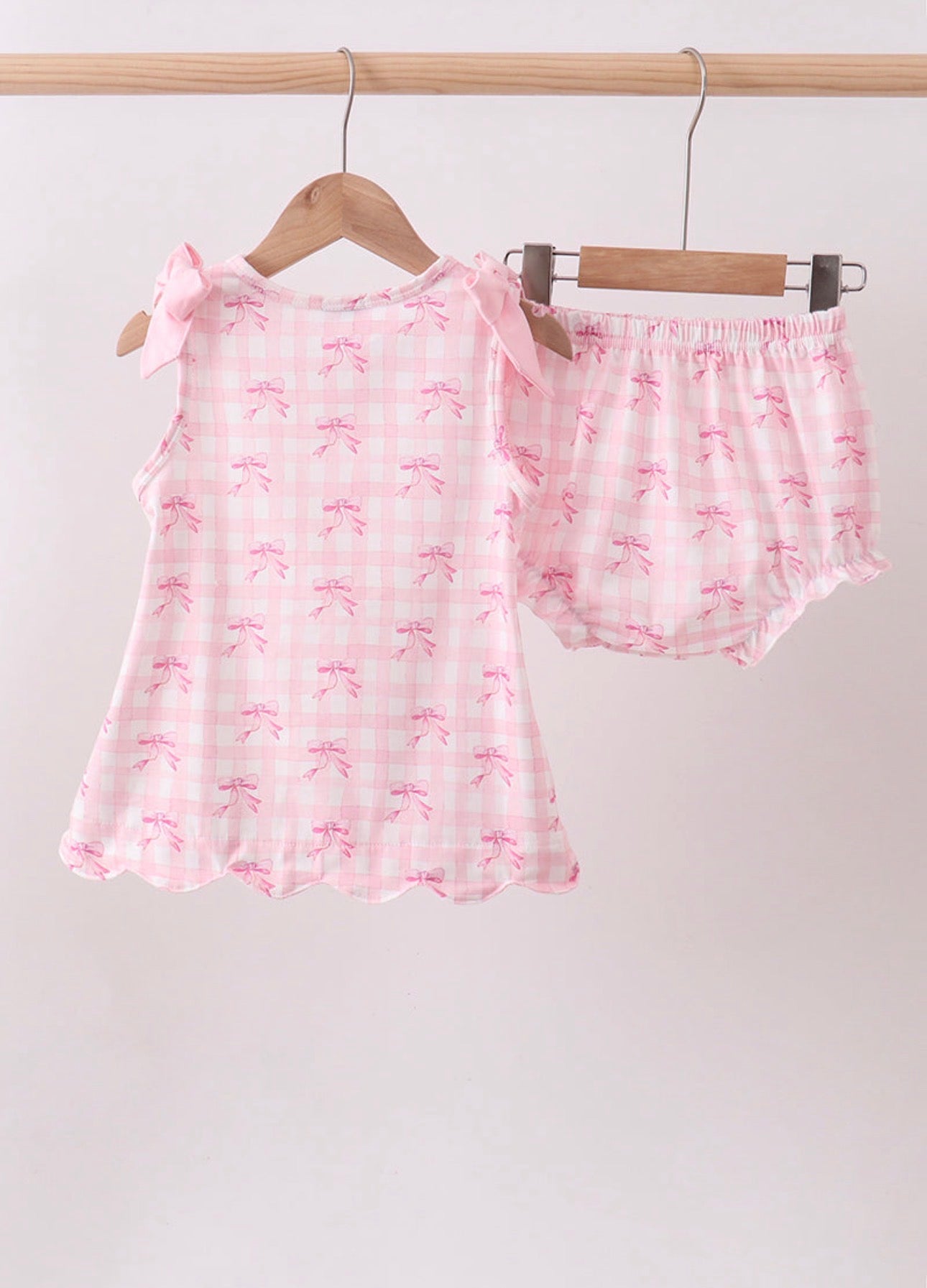 Pink Bow Print Scalloped Bloomer Set