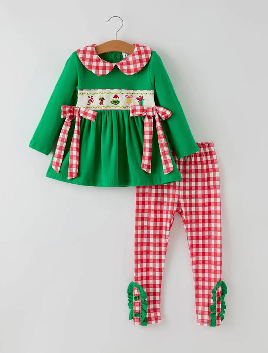 Christmas Character Candy Embroidery Green Set