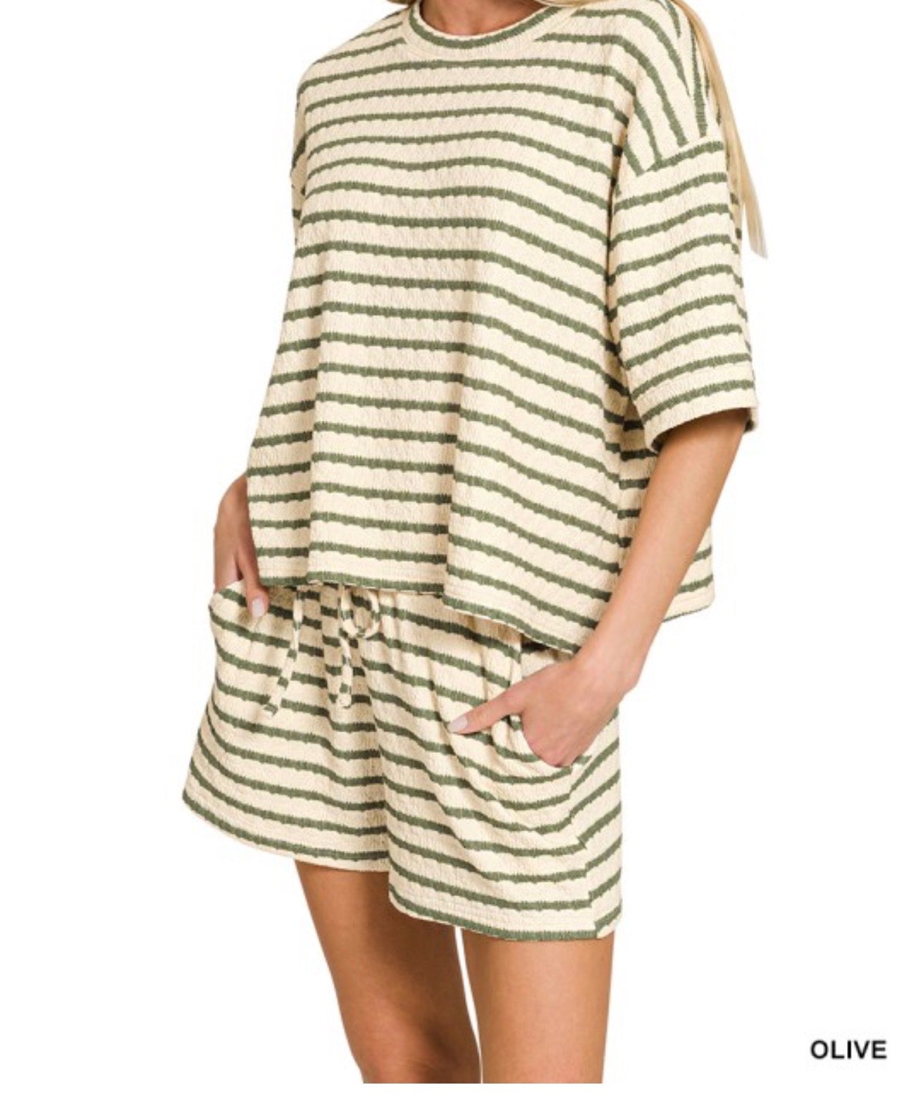 Zenana Striped Short Sleeve Tee & Short Set