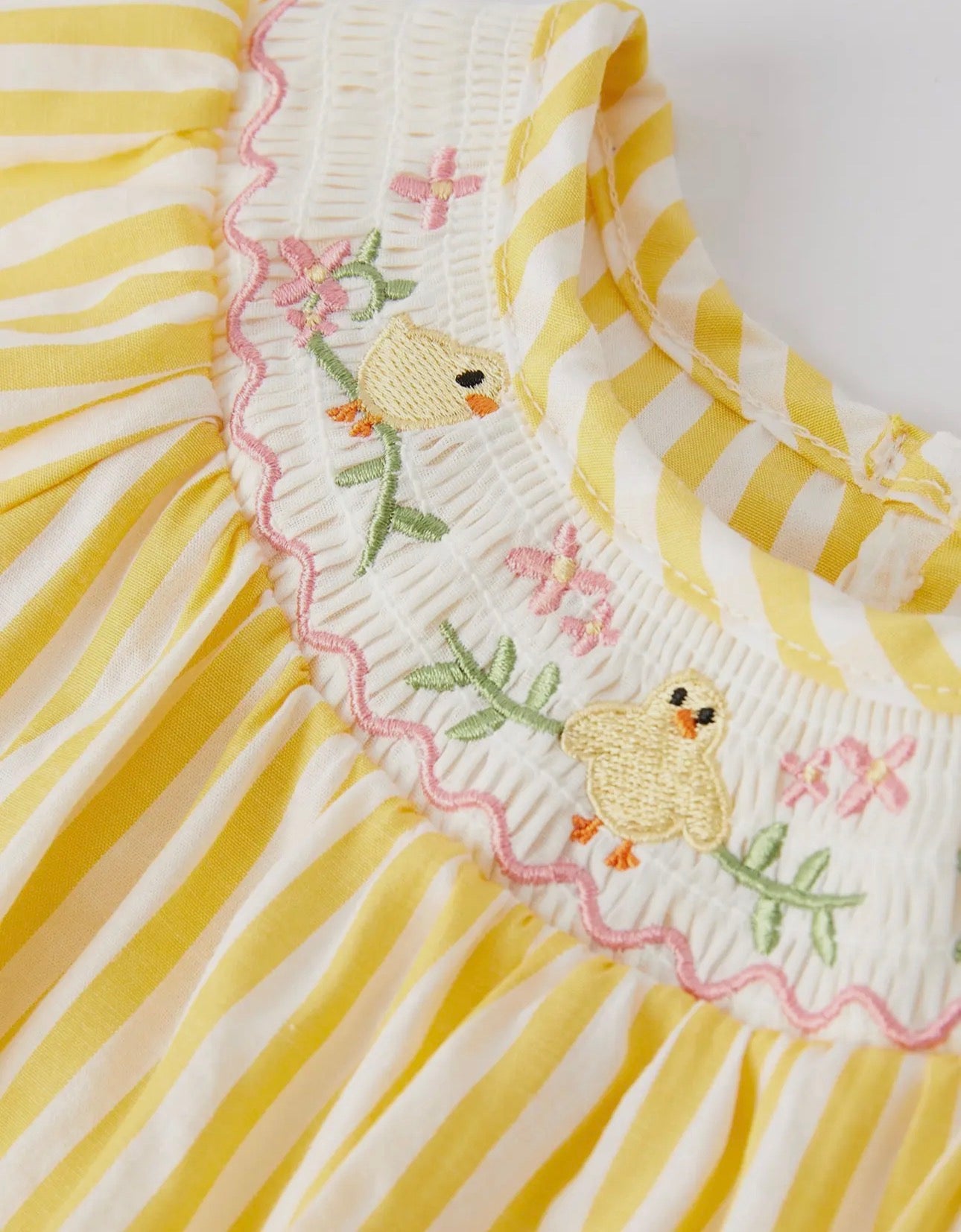 Girls Easter Embroidered Chicken Floral Smocked Romper