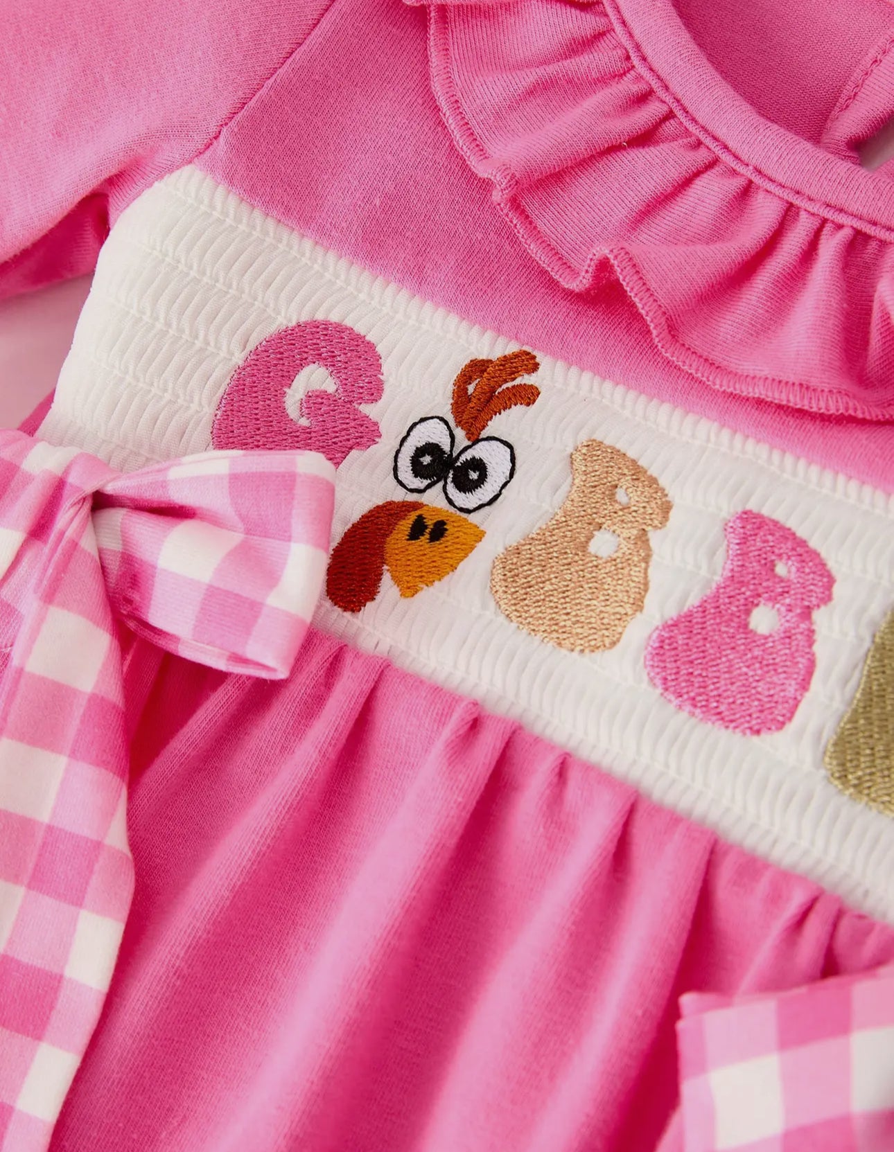 Thanksgiving “Gobble” Smocked Embroidered Romper