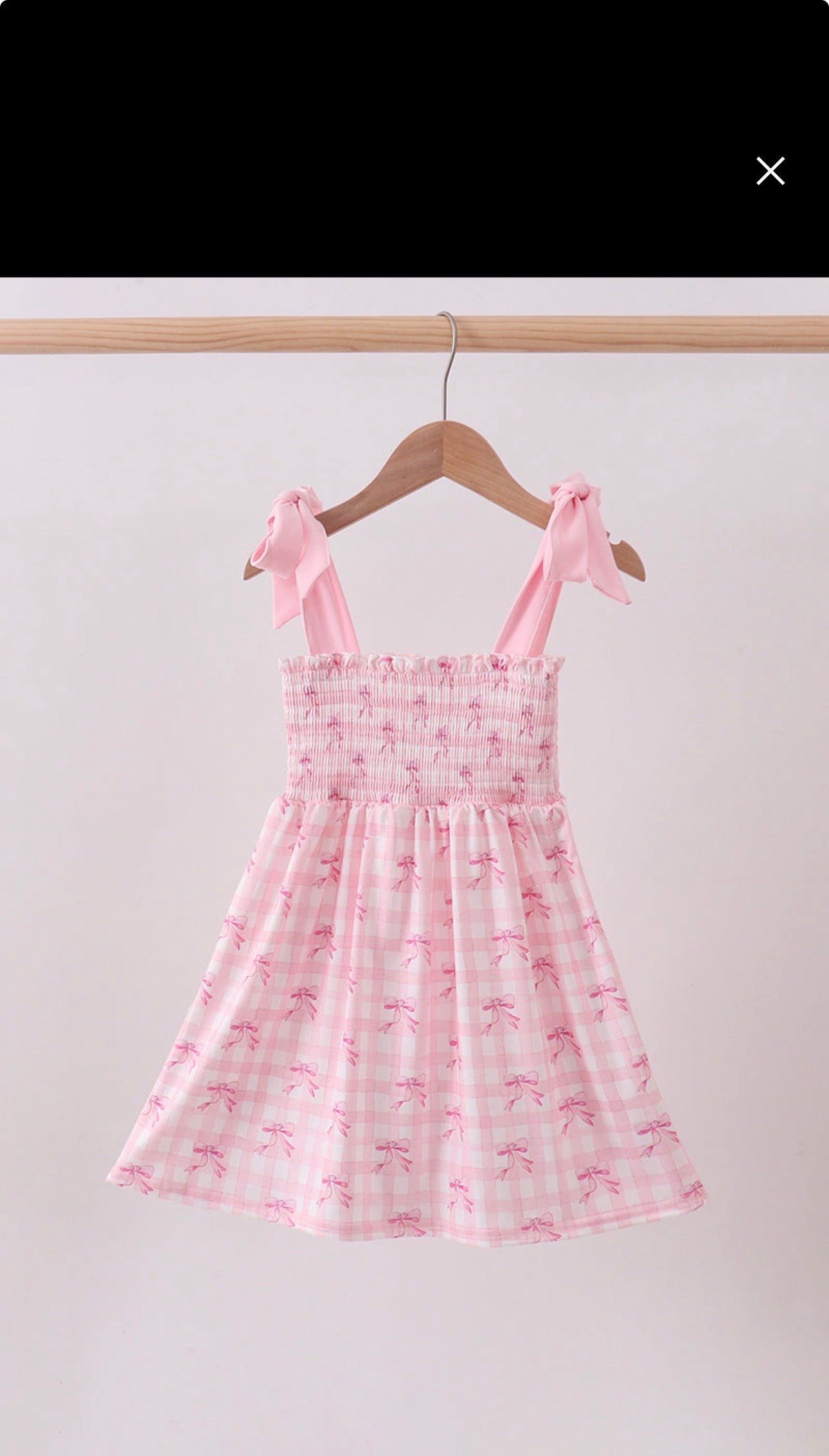 Pink Bow Print Smocked Ruffle Dress