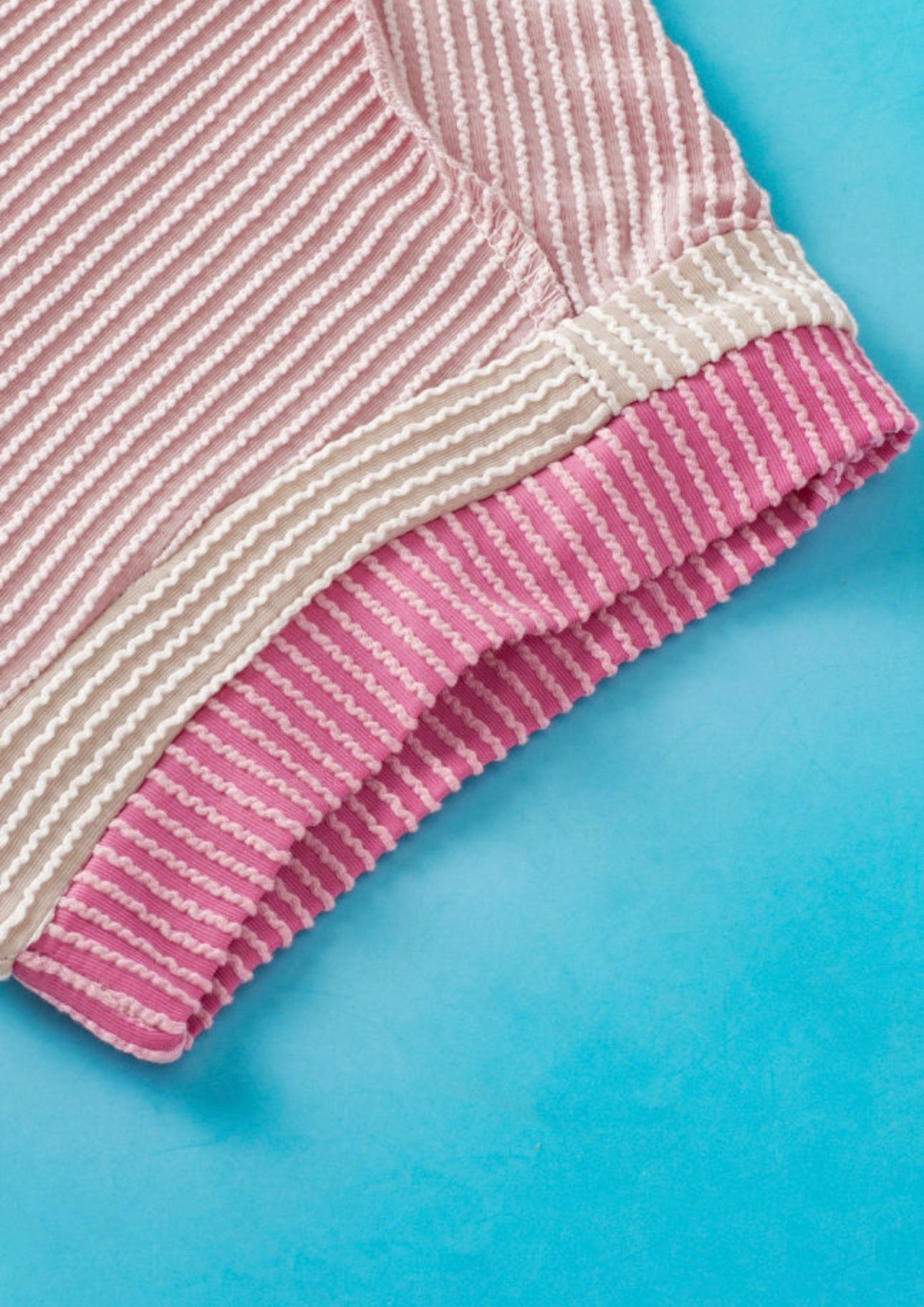 Light Pink Textured Contrast Trim Round Neck TShirt