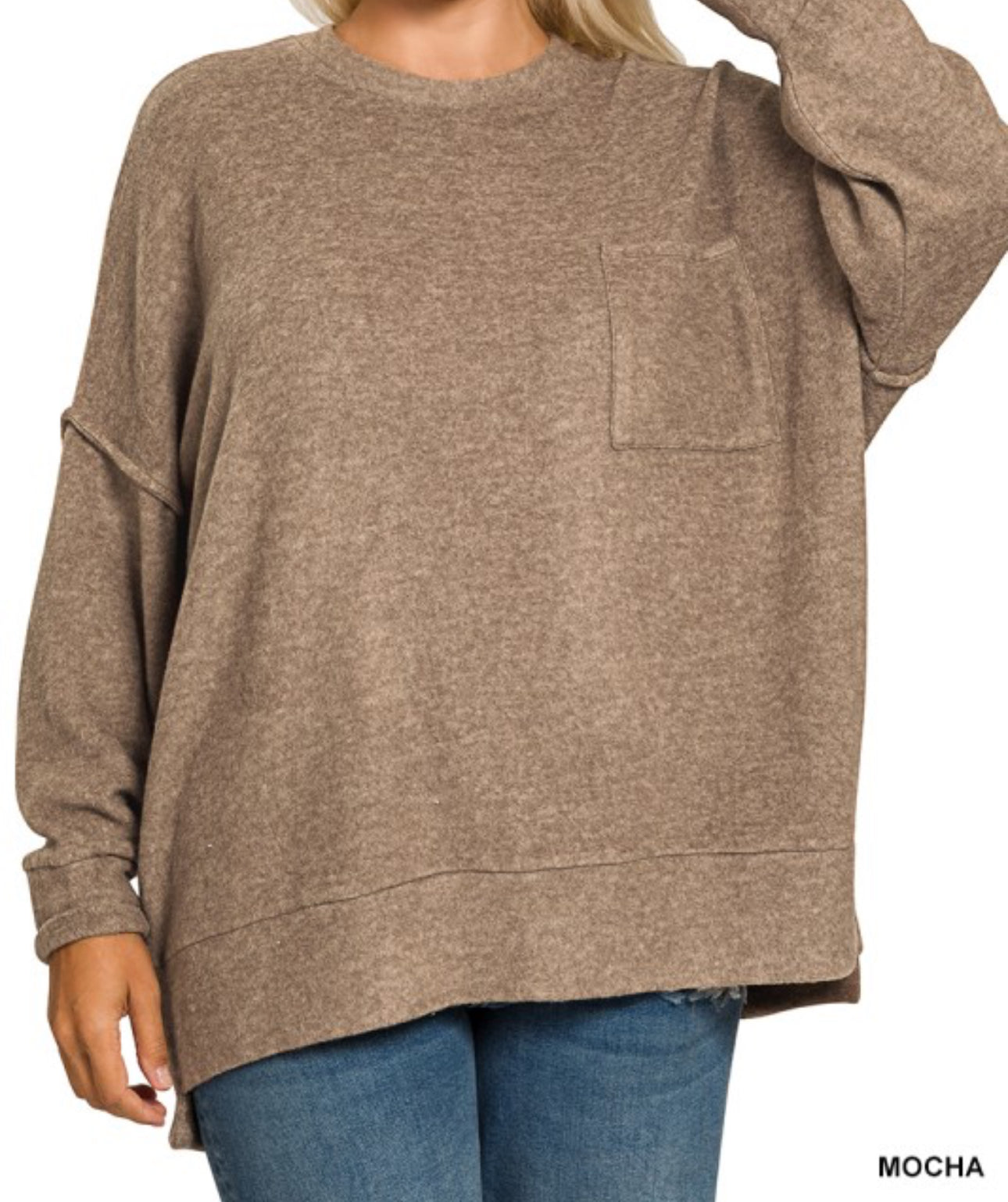 Zenana Mocha Dropped Shoulder Oversized Sweater