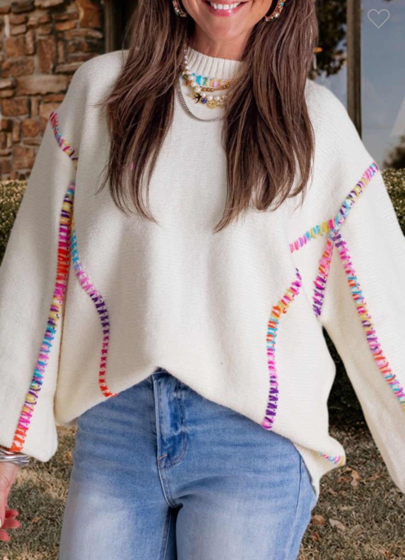 Color Block Stitching Bishop Sleeve Sweater