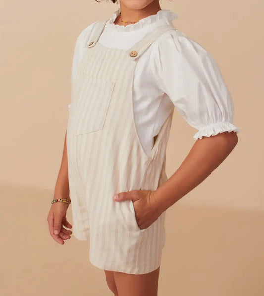 Girls Striped Pleat Detail Overall Shorts
