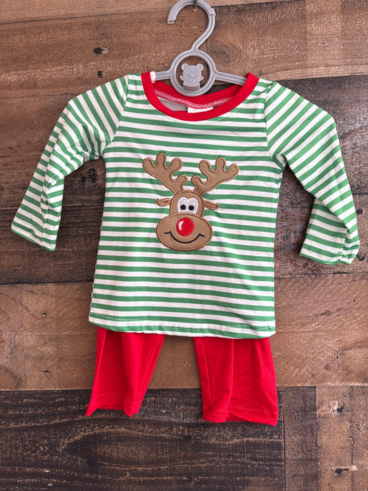Green Striped Rudolph Boys Set