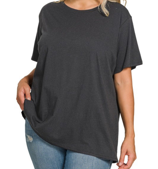 Zenana Plus Boyfriend Cotton Round Neck Tee
