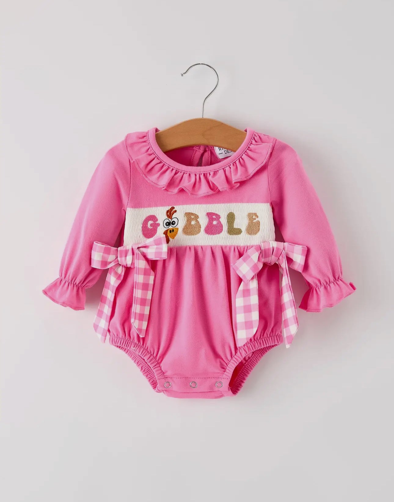 Thanksgiving “Gobble” Smocked Embroidered Romper
