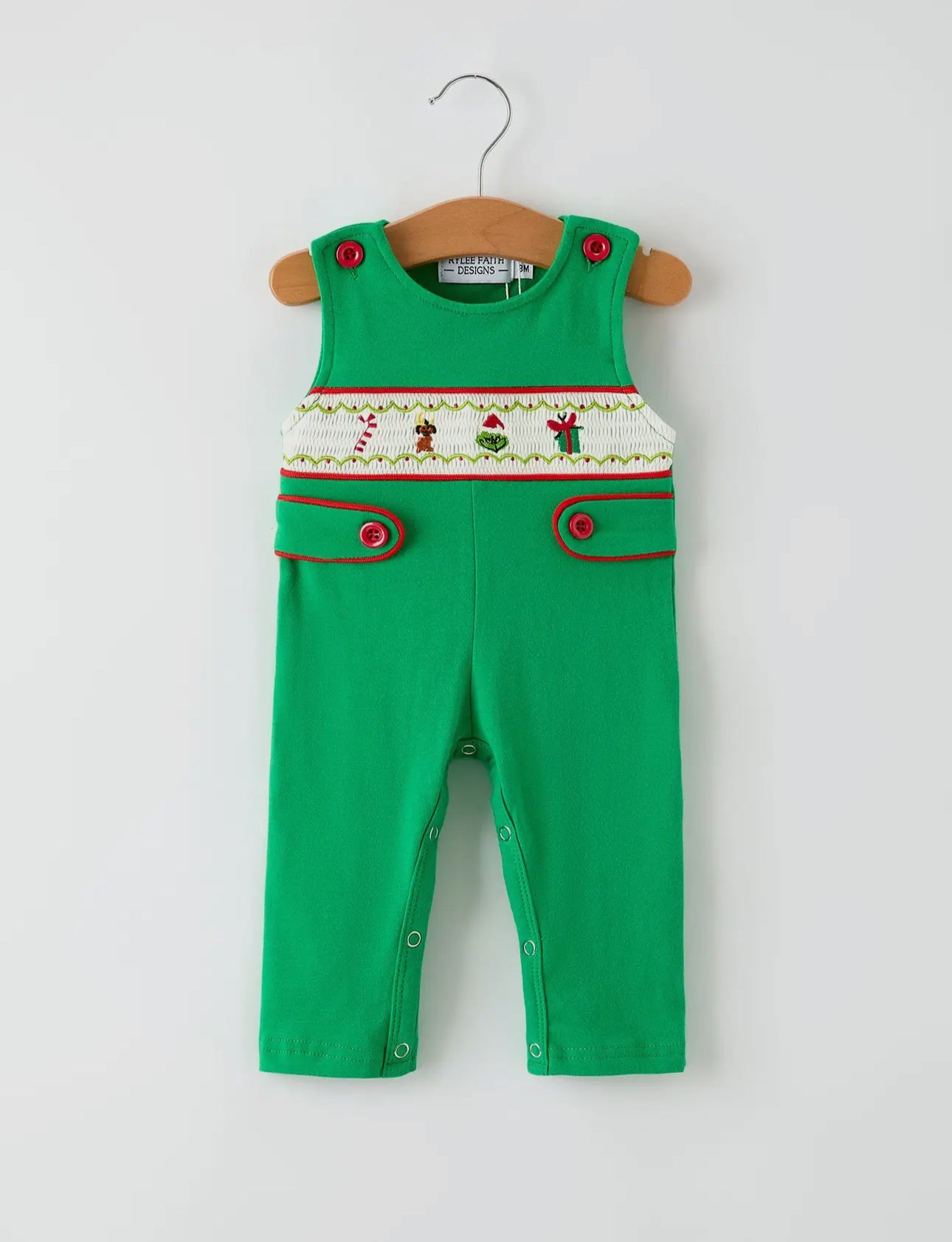Christmas Character Candy Embroidered Green Romper