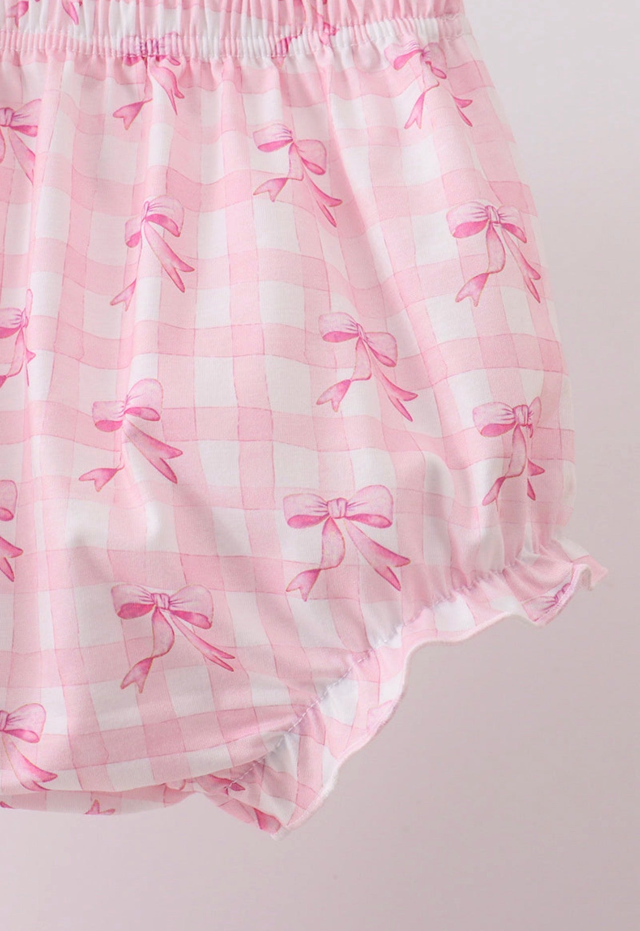 Pink Bow Print Scalloped Bloomer Set