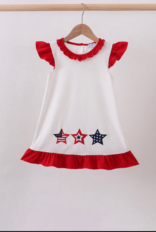 Red Star Appliqué Ruffle Dress