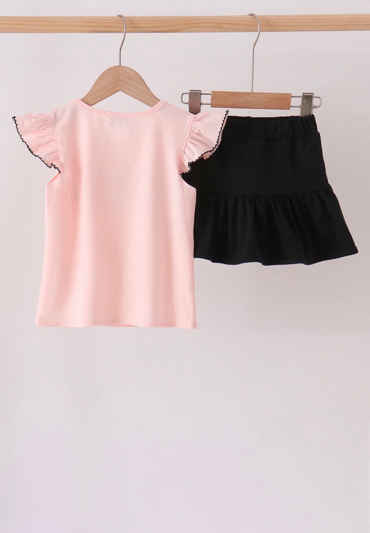 Pink Ghost Embroidered Ruffle Skort Set