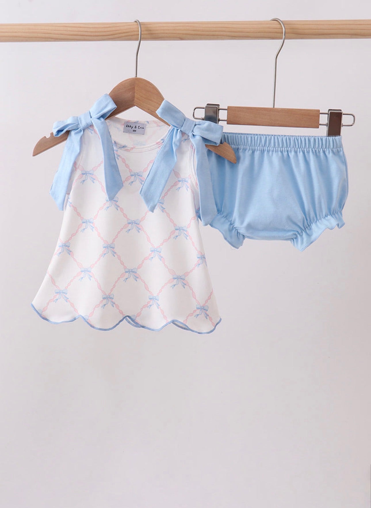 Blue Bow Ribbon Print Bloomer Set
