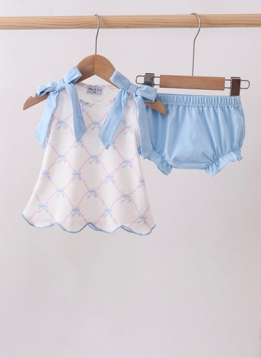 Blue Bow Ribbon Print Bloomer Set