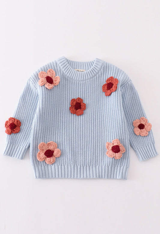 Blue Floral Hand Embroidered Sweater