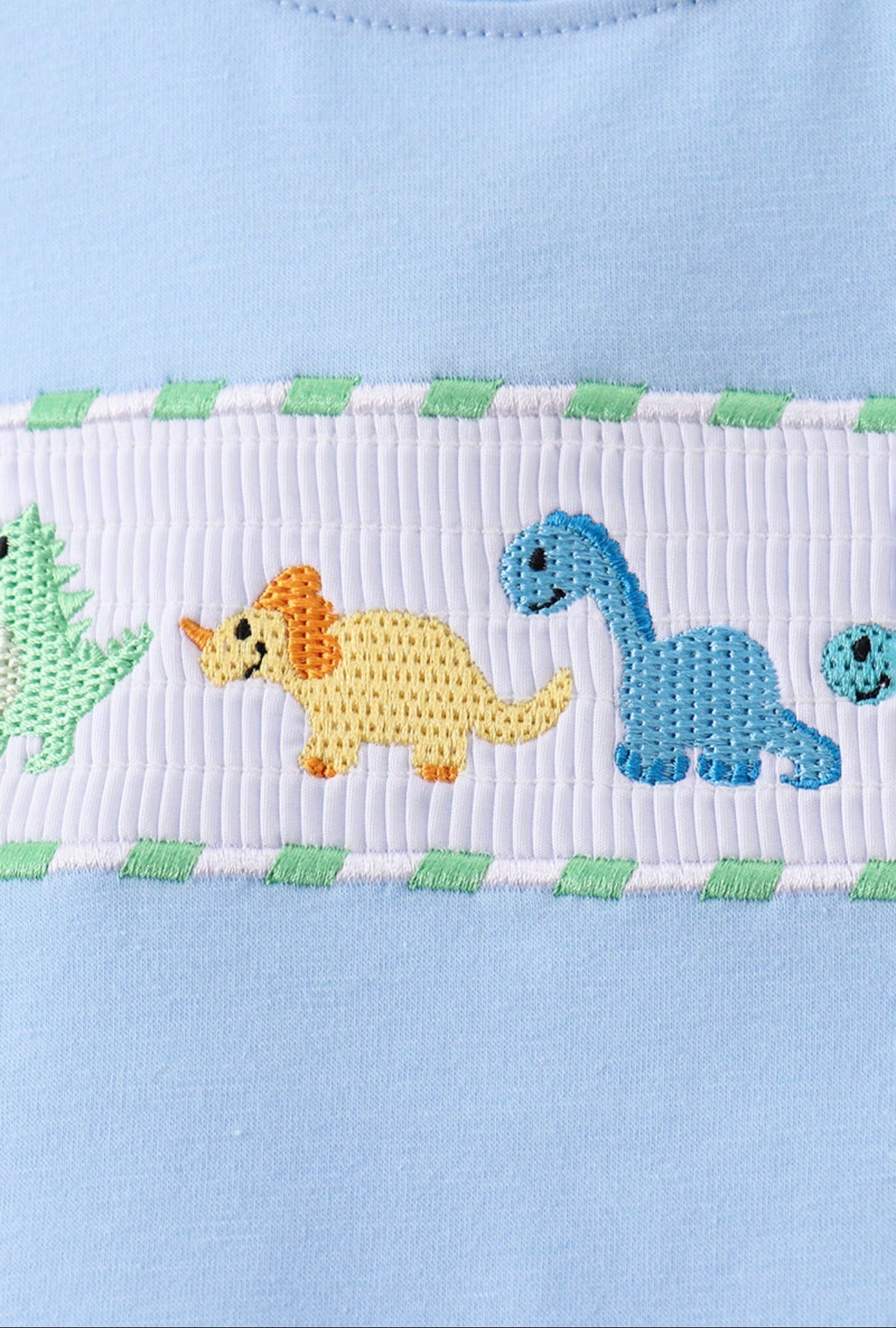 Blue Dino Smocked Gingham Boys Short Set