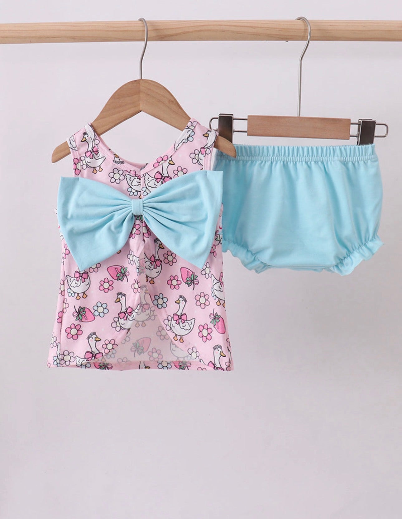 Pink Goose Smocked Bloomer Set
