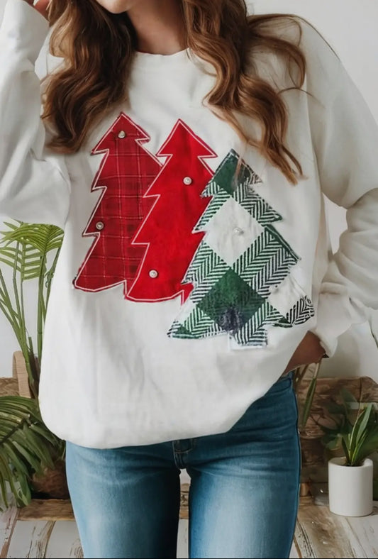 Pearl Plaid Patchwork Christmas Sweatshirt
