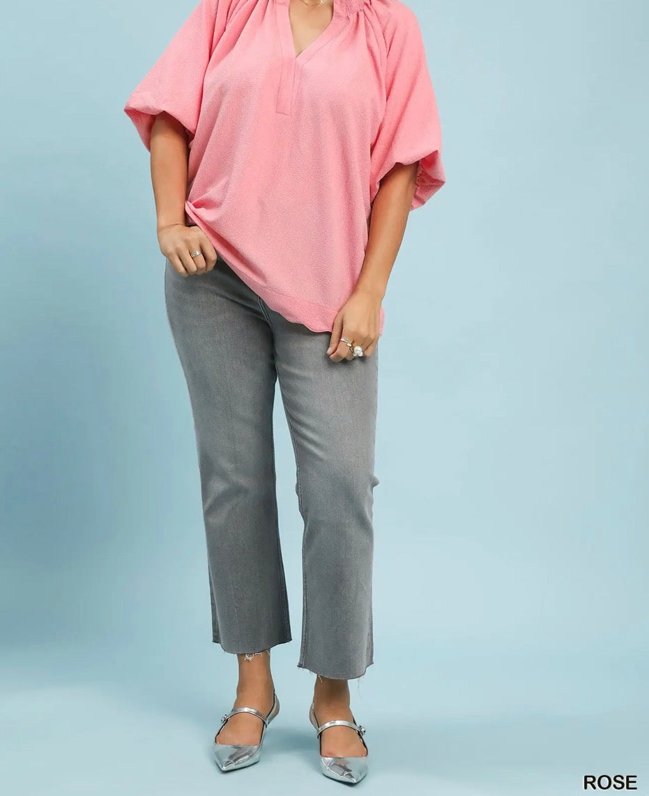 Umgee Scalloped Hem Textured Blouse