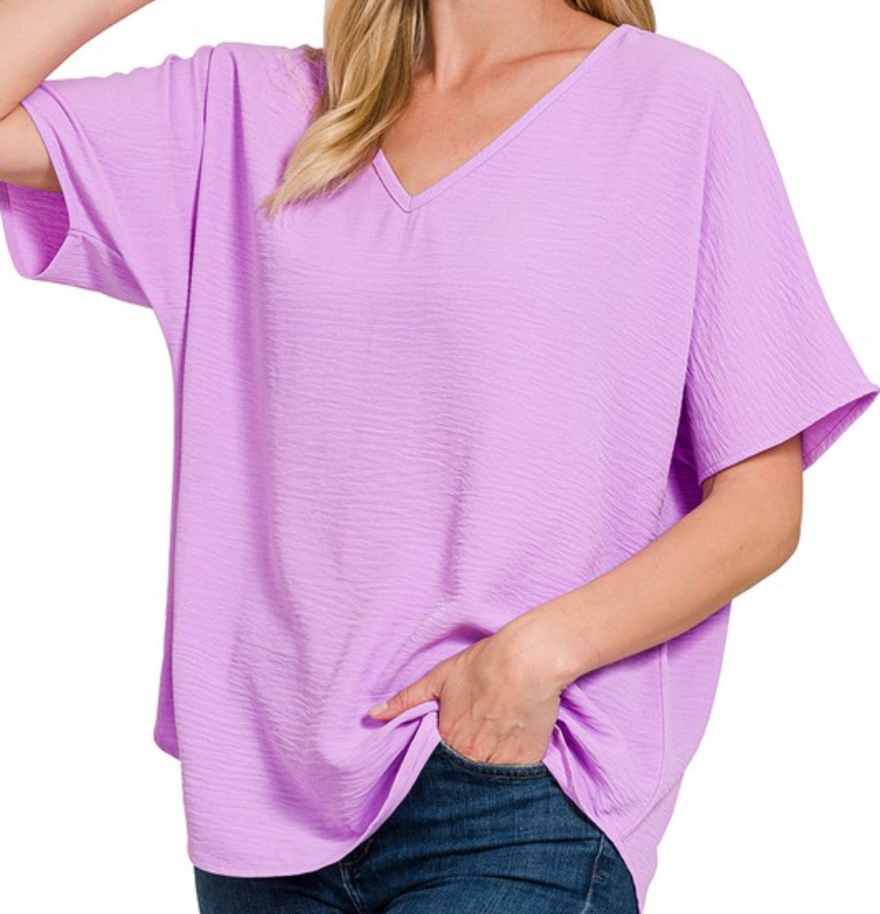 Zenana Woven V-Neck Short Sleeve Shirt