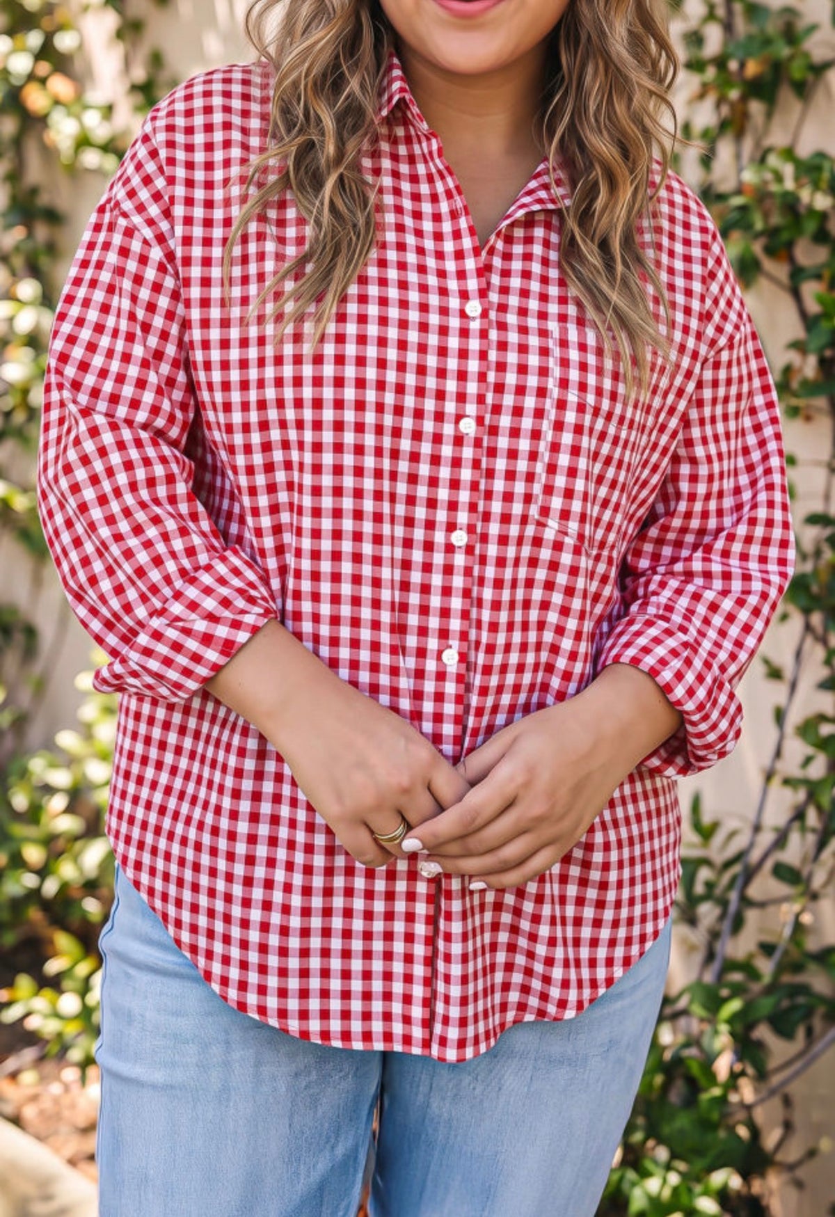 Plus Size Red Plaid Long Sleeve Shirt