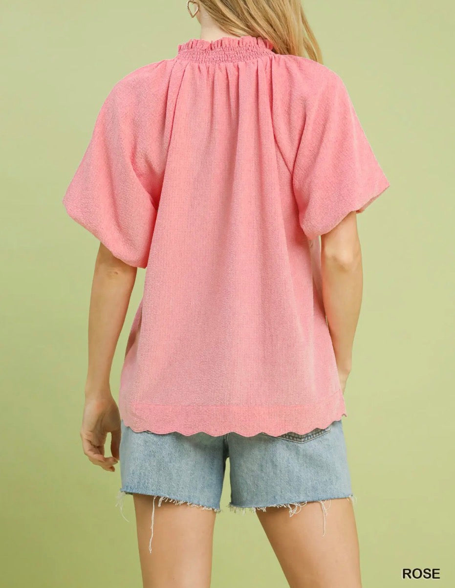 Umgee Scalloped Hem Textured Blouse