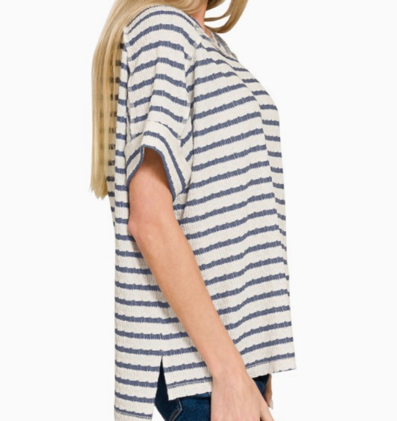 Zenana Striped Short Sleeve Hi-Low Tee
