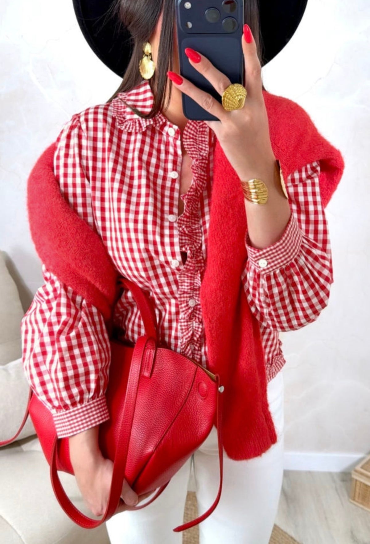 Red Plaid Long Sleeve Button Down Shirt