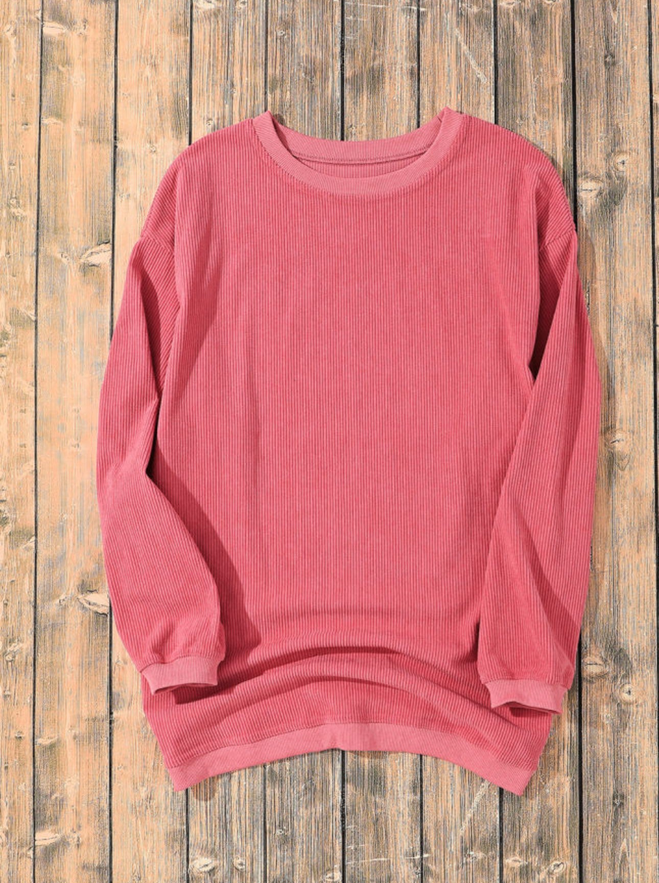 Strawberry Pink Ribbed Corduroy Sweatshirt