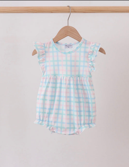 Blue Plaid Ruffle Bubble