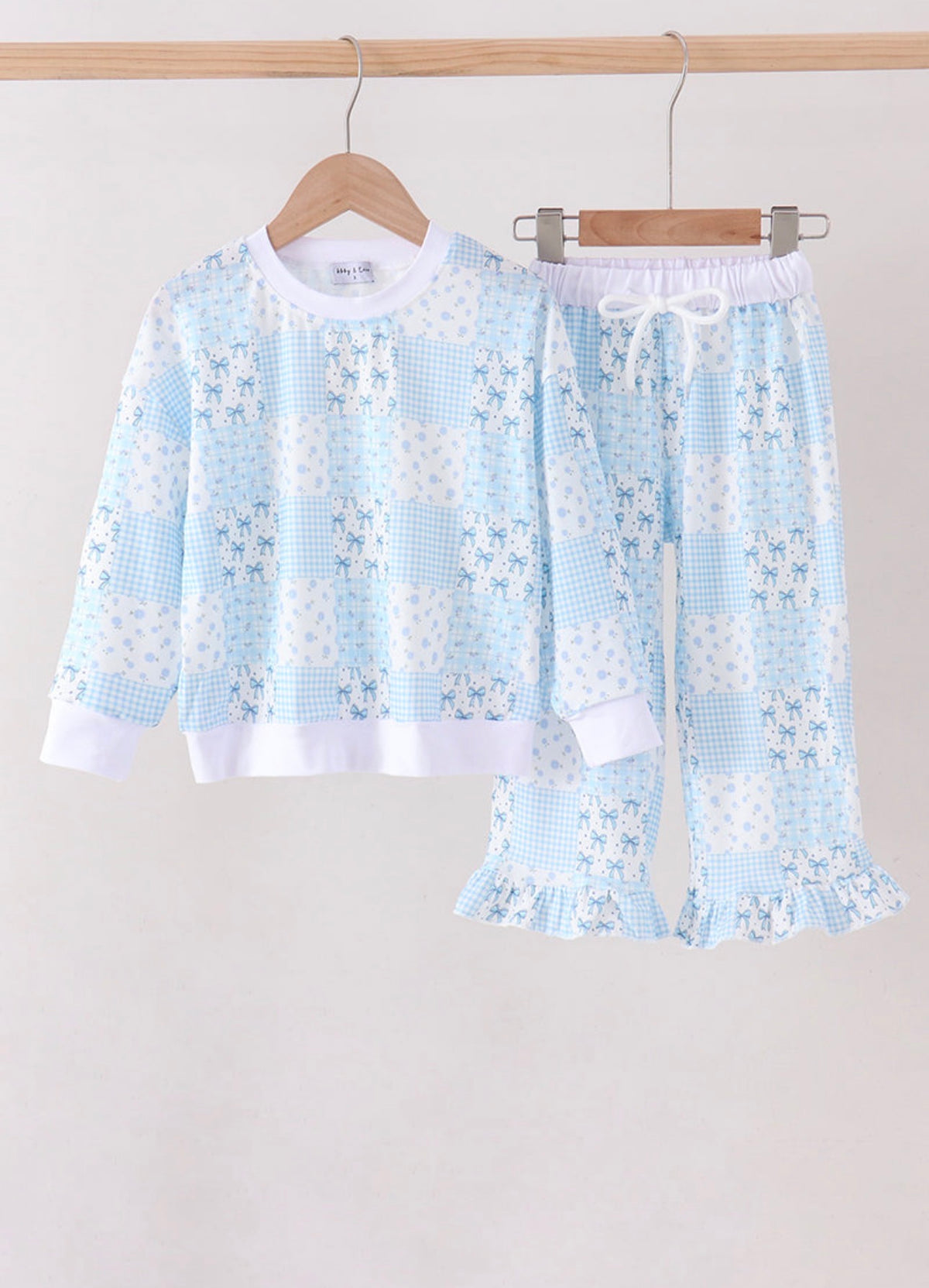Blue Floral Checkered Bow Pant Set