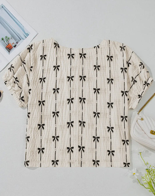 Bow Puff Short Sleeve Spring Top