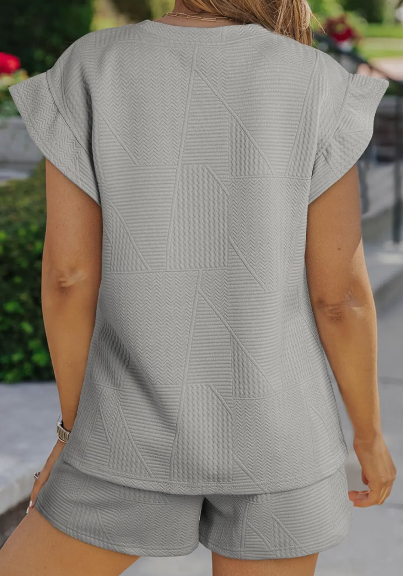 Gray Textured Ruffle Tee & Shorts