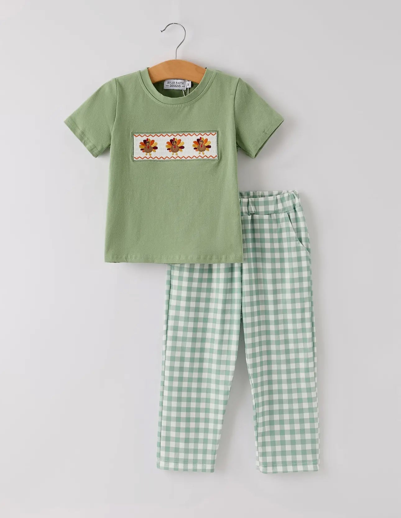 Thanksgiving Turkey Smocked Embroidered Boys Pants Set