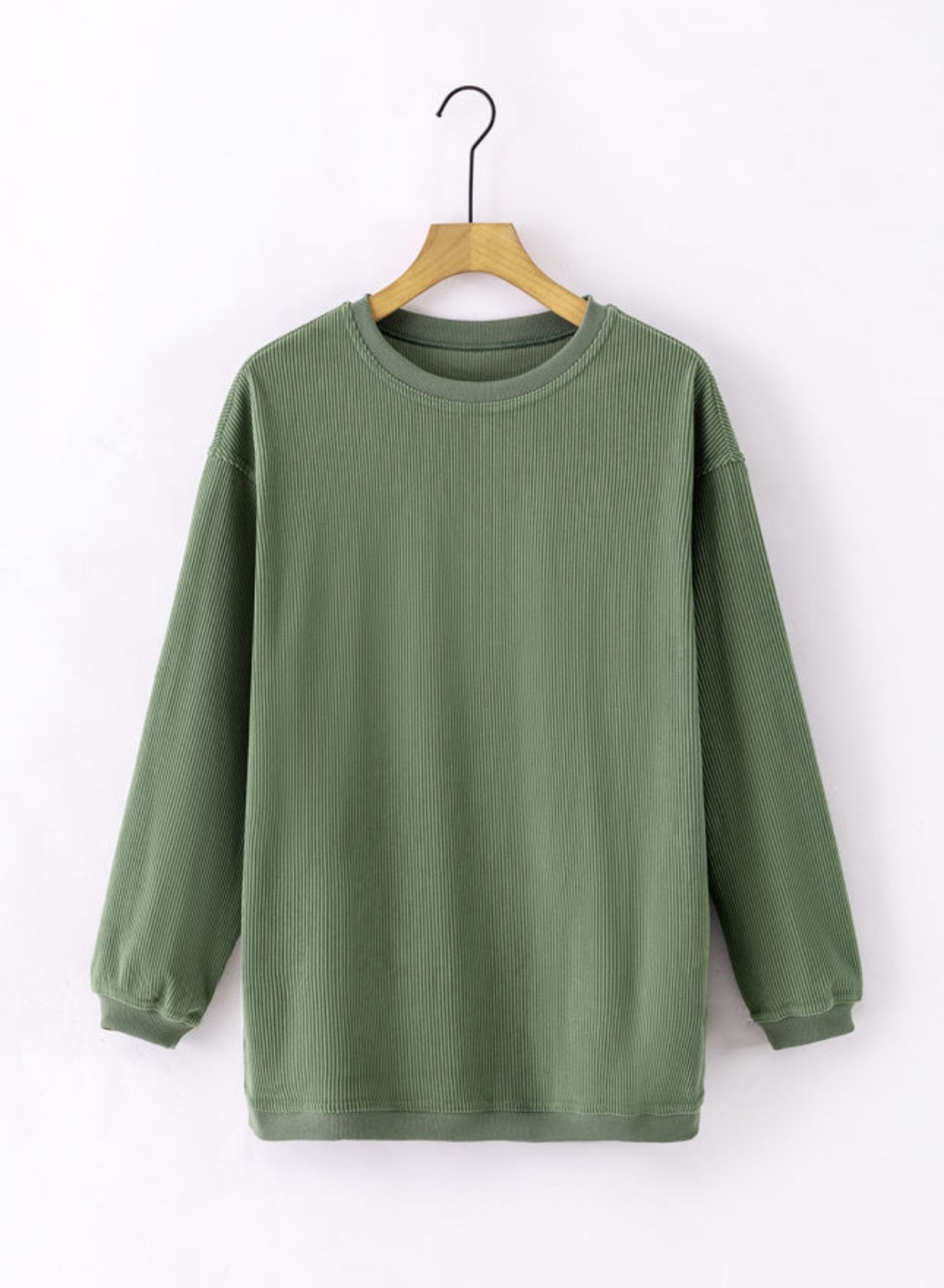Green Ribbed Corduroy Oversized Sweatshirt