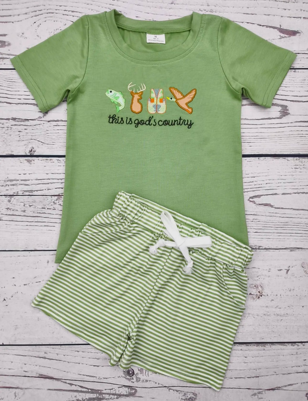 Boys Green Hunting Appliqué Short Set