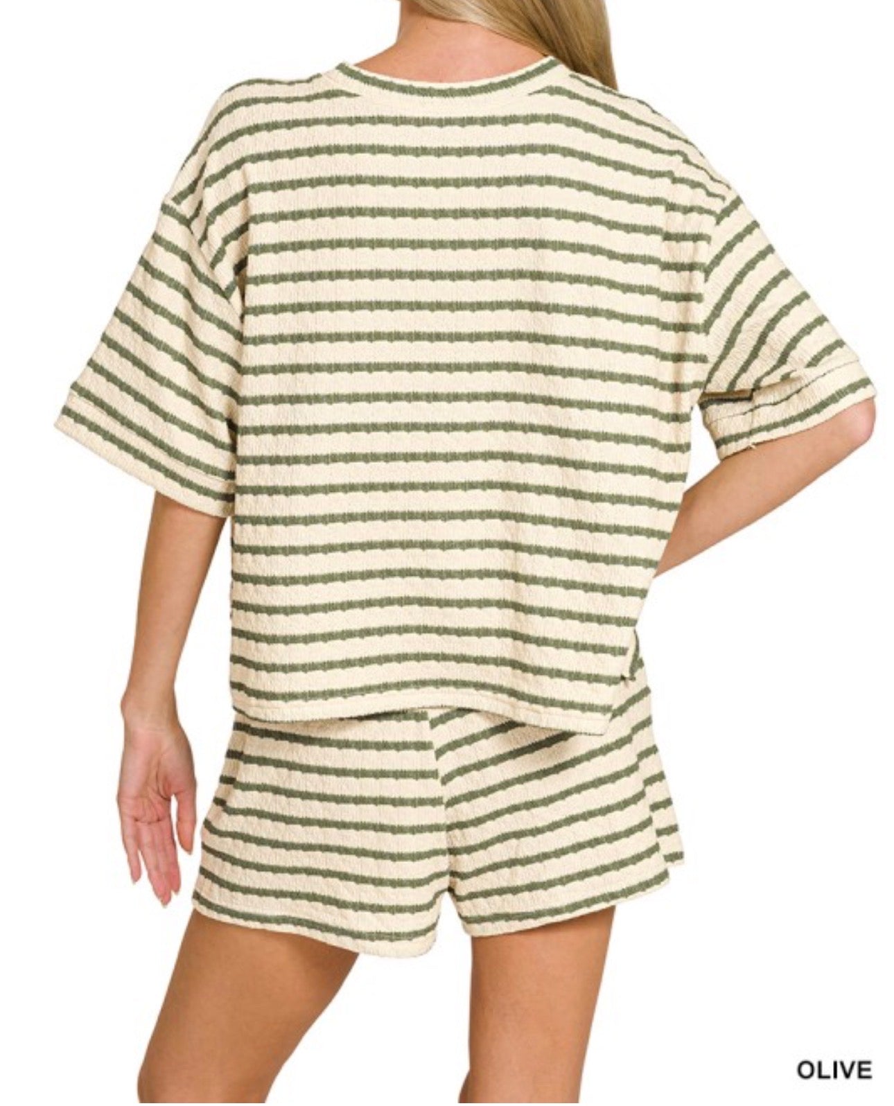 Zenana Striped Short Sleeve Tee & Short Set