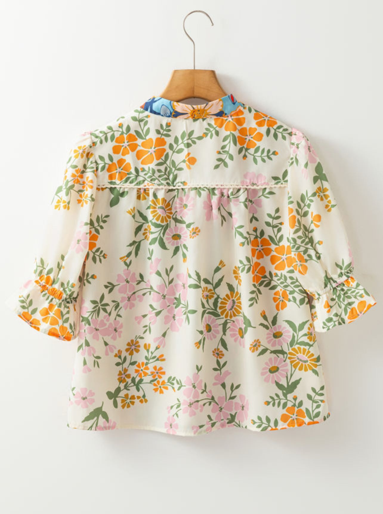 Multi Color Crocheted V Neck Floral Boho Blouse